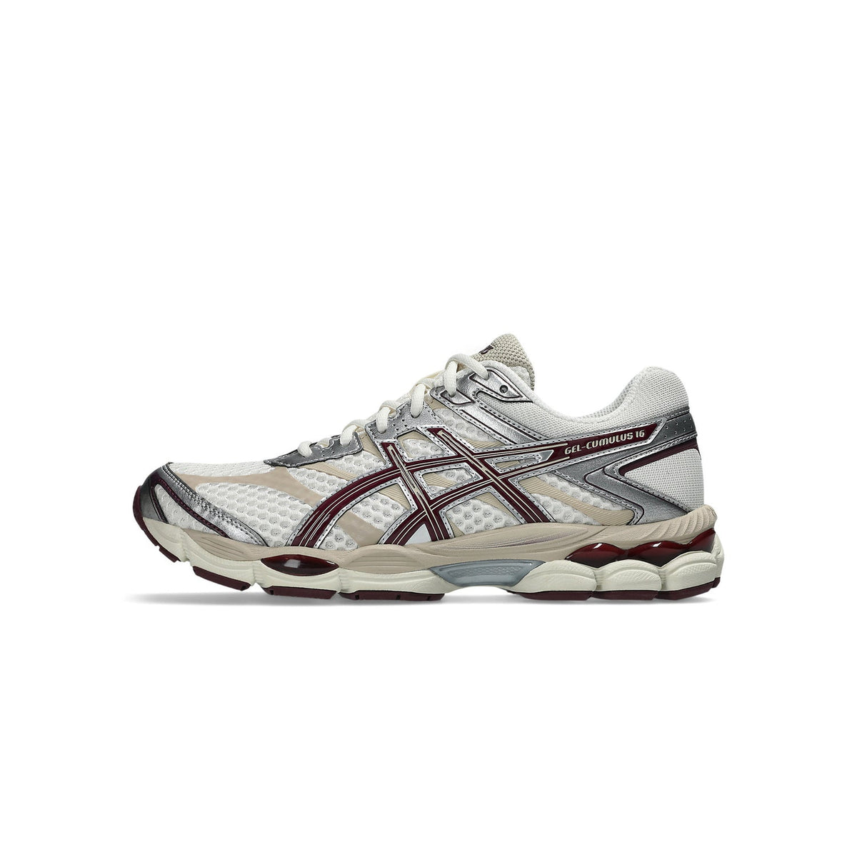 Asics Gel‑Cumulus 16 Series Cream Silver Burgundy Mesh Sneakers