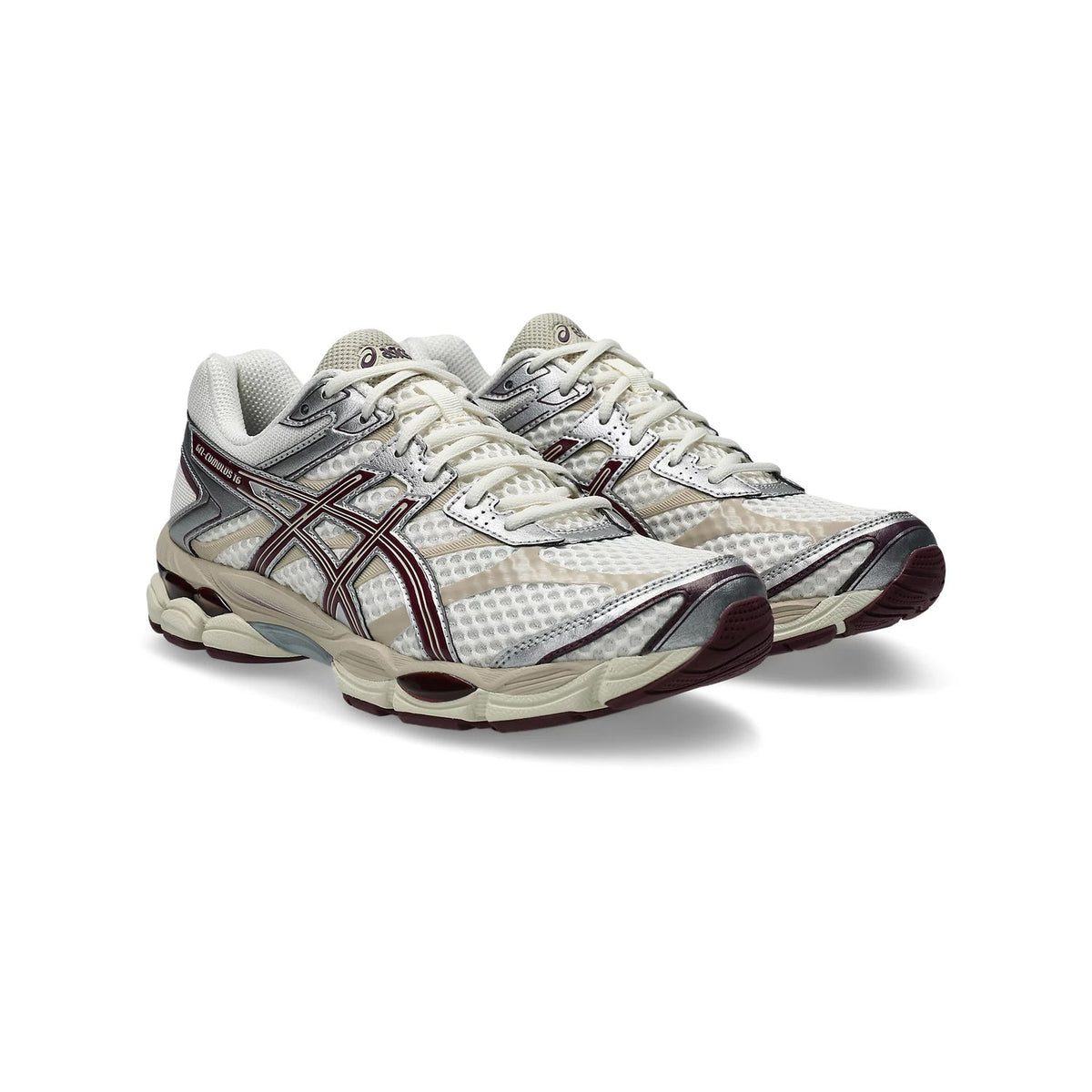 Asics Gel‑Cumulus 16 Series Cream Silver Burgundy Mesh Sneakers