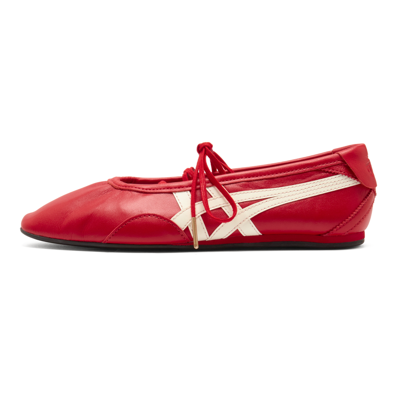 Onitsuka Tiger Women's Ballet Red Off‑White Leather Ballet Flats