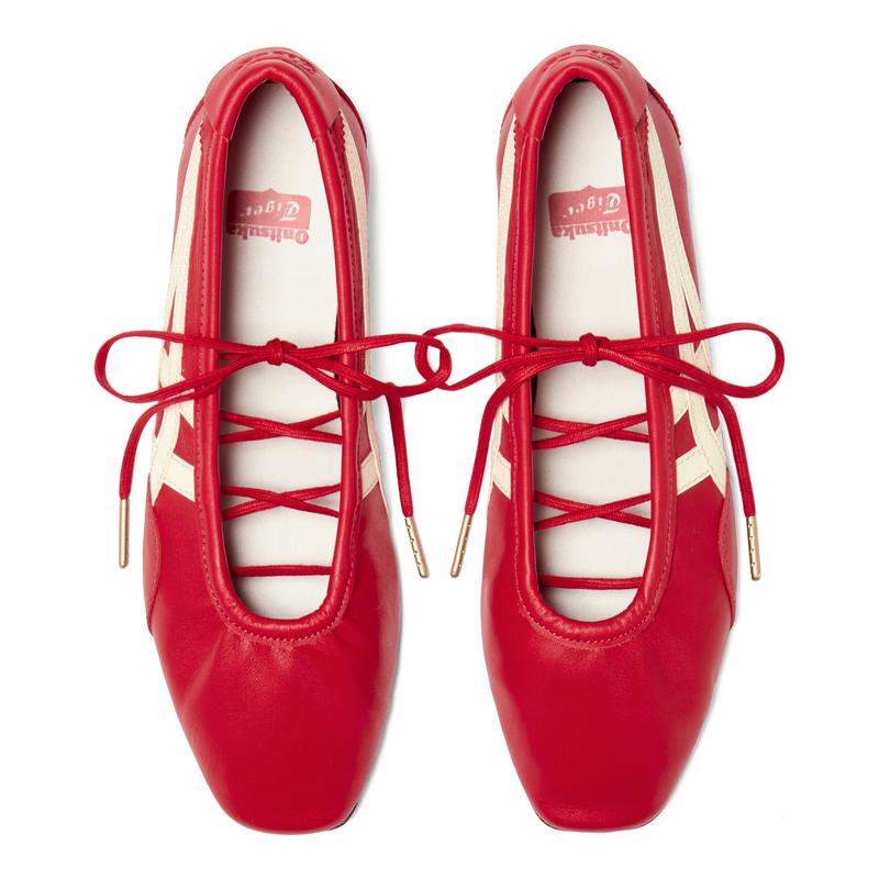 Onitsuka Tiger Women's Ballet Red Off‑White Leather Ballet Flats