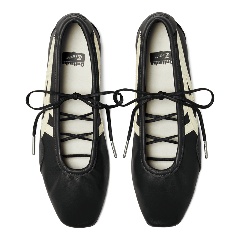 Onitsuka Tiger Women's Ballet Black Off‑White Leather Ballet Flats
