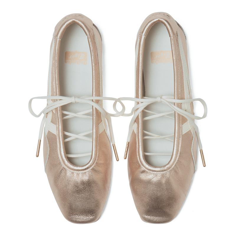 Onitsuka Tiger Women's Ballet Rose‑Gold Off‑White Leather Ballet Flats