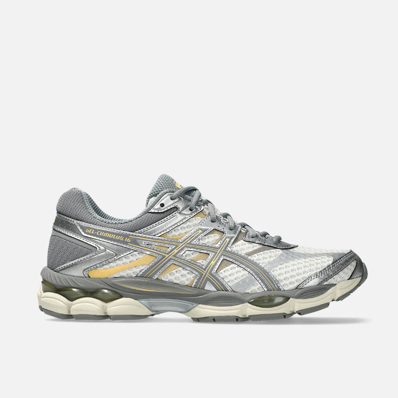 ASICS GEL‑CUMULUS 16 Off‑White Grey Gold Mesh Retro Running Sneakers