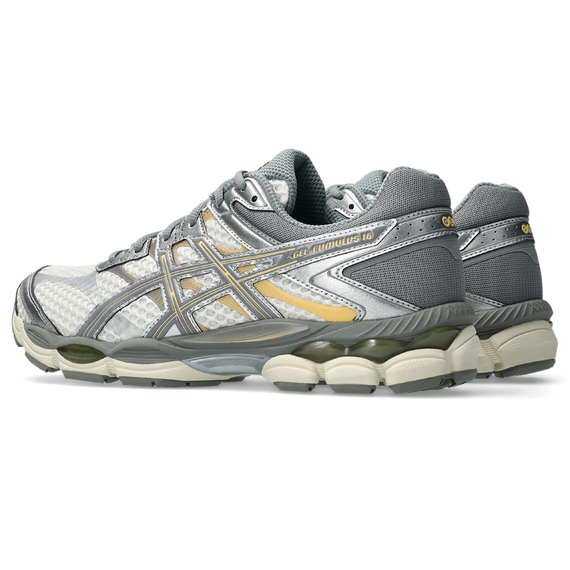 ASICS GEL‑CUMULUS 16 Off‑White Grey Gold Mesh Retro Running Sneakers