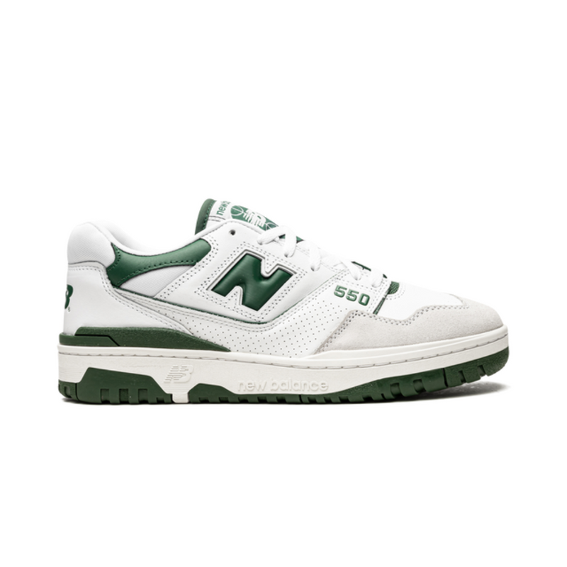 New Balance 550 White Green Leather Suede Sneakers