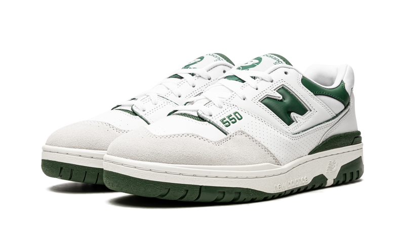 New Balance 550 White Green Leather Suede Sneakers
