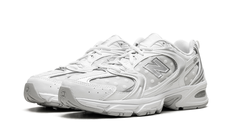New Balance 530 White Silver Polka Dot Mesh Sneakers