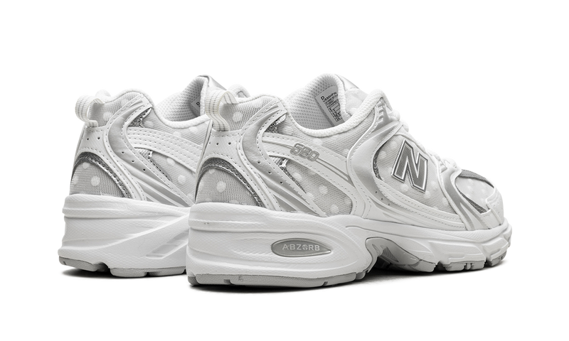 New Balance 530 White Silver Polka Dot Mesh Sneakers