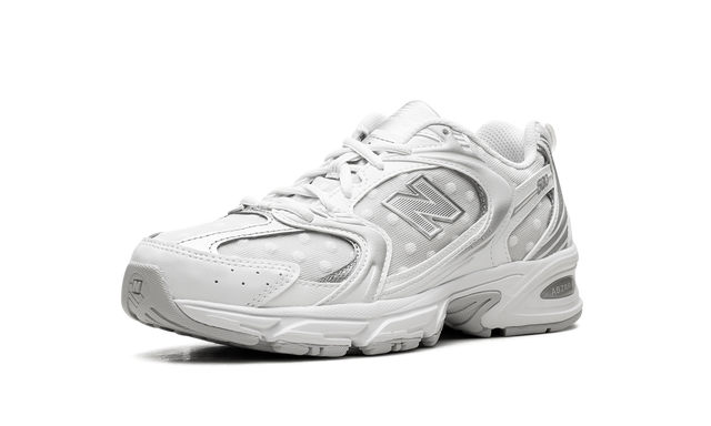 New Balance 530 White Silver Polka Dot Mesh Sneakers