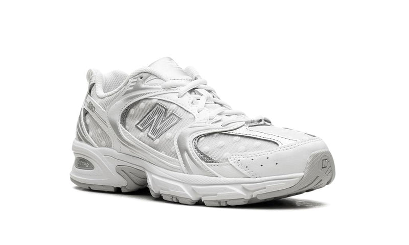 New Balance 530 White Silver Polka Dot Mesh Sneakers