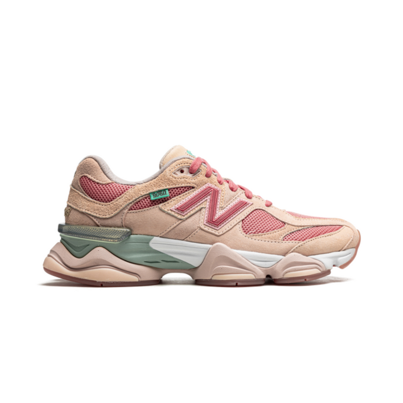 New Balance 9060 Beige Pink Green Suede Mesh Retro Sneakers