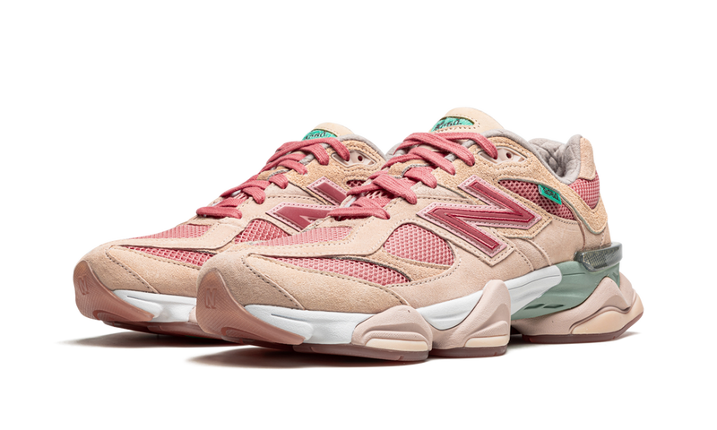 New Balance 9060 Beige Pink Green Suede Mesh Retro Sneakers