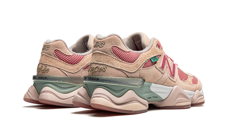 New Balance 9060 Beige Pink Green Suede Mesh Retro Sneakers