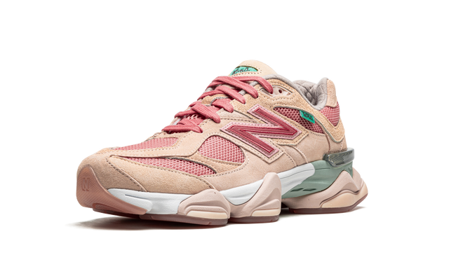New Balance 9060 Beige Pink Green Suede Mesh Retro Sneakers