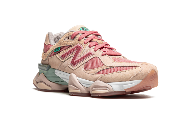 New Balance 9060 Beige Pink Green Suede Mesh Retro Sneakers