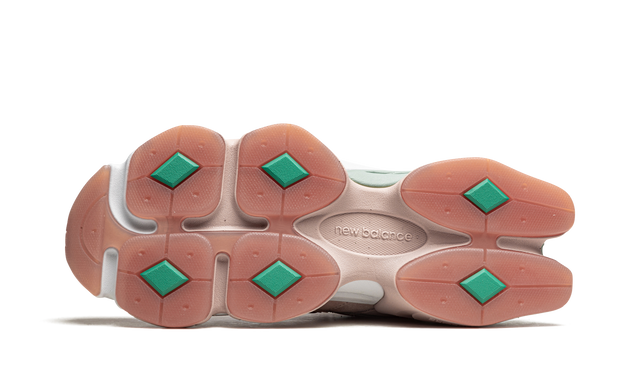 New Balance 9060 Beige Pink Green Suede Mesh Retro Sneakers