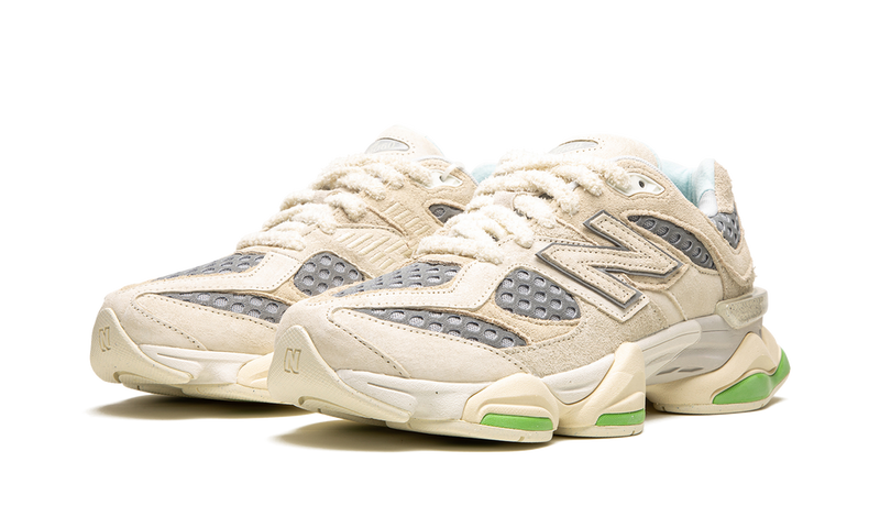New Balance 9060 Beige Green Suede Mesh Retro Sneakers