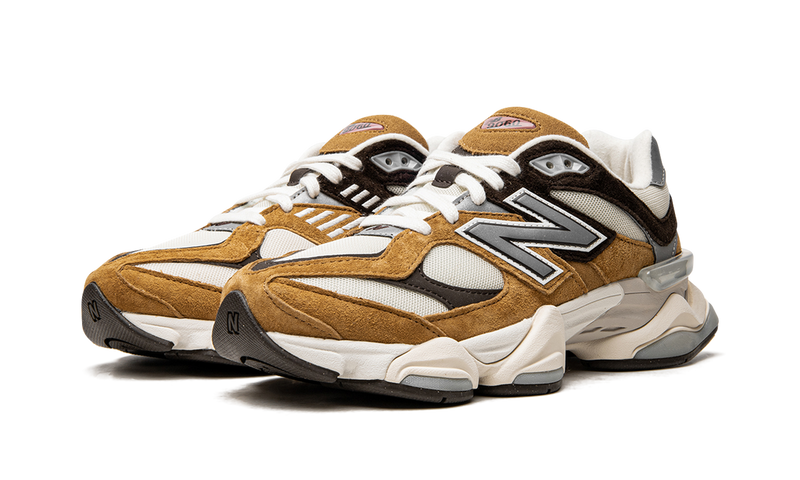 New Balance 9060 Tan Brown White Suede Mesh Retro Sneakers