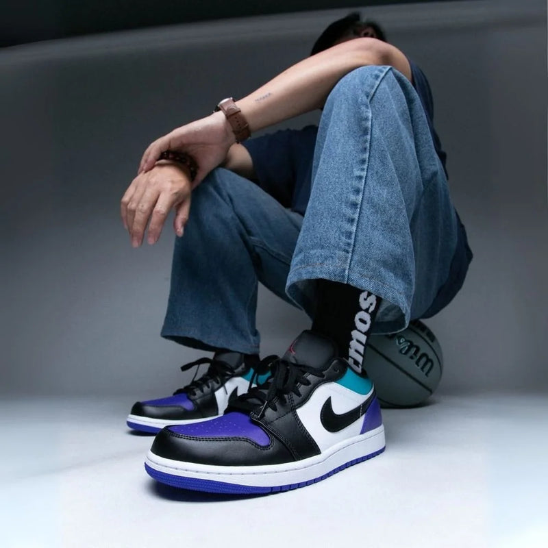 Air Jordan 1 Low Black/Purple/White/Teal Leather Sneakers